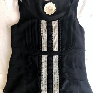 Vintage By Francine Black Silk Tank with Lace